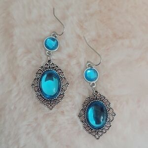Chic Silver Blue Dangle Earrings